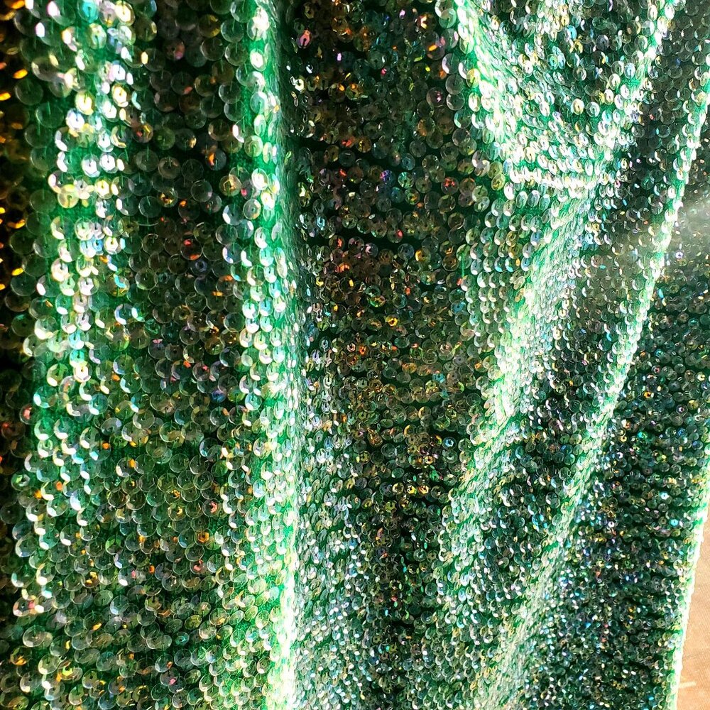 Vintage Sequin Beaded Green Skirt Set Size L 60s NWOT Cocktail Evening Wear - Picture 4 of 13